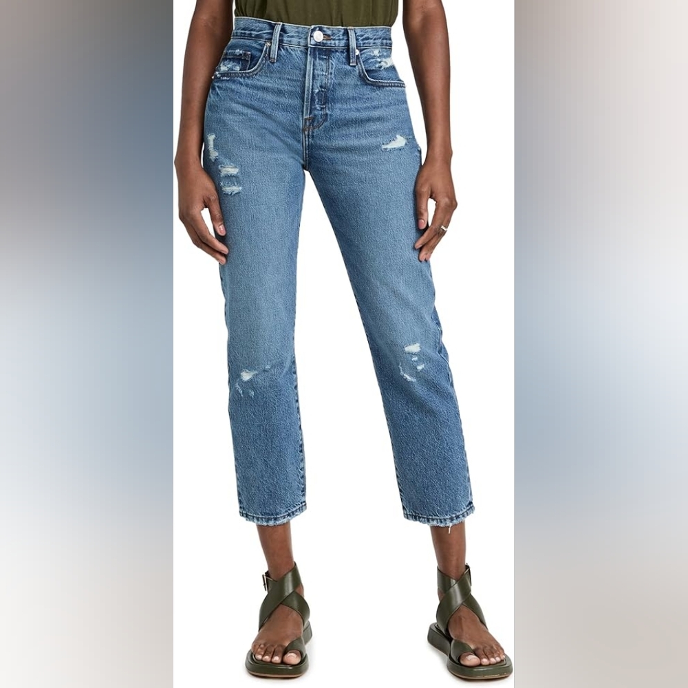 FRAME Women's LE Original Cropped Leg Jeans Size 27 Distressed Light Wash